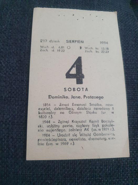 Kartka z kalendarza 04.08.1984