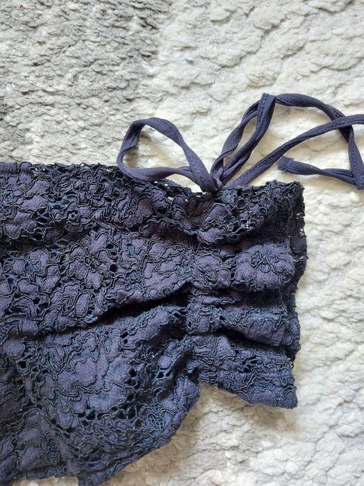 Granatowy koronkowy crop top, S, Zara