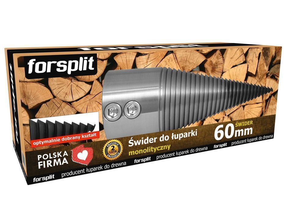 ŚWIDER DO DREWNA / ŁUPARKI 60mm / stożek / rębak - monolityczny