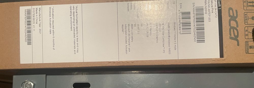 Laptop ACER Swift 1 SF114-34 14" IPS Celeron N4500 4GB eMMC 128GB