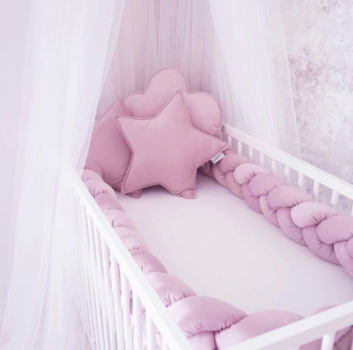 Conjunto para berço, trança,  almofadas, rede e suporte