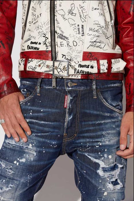 Dsquared2 jeans dark ripped BLEACH WASH COOL GUY roz. 52 OFF-White