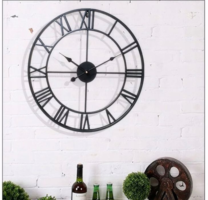 Zegar Ścienny na Ścianę Rzymski 60 cm Duży Czarny Retro 3D do Salonu