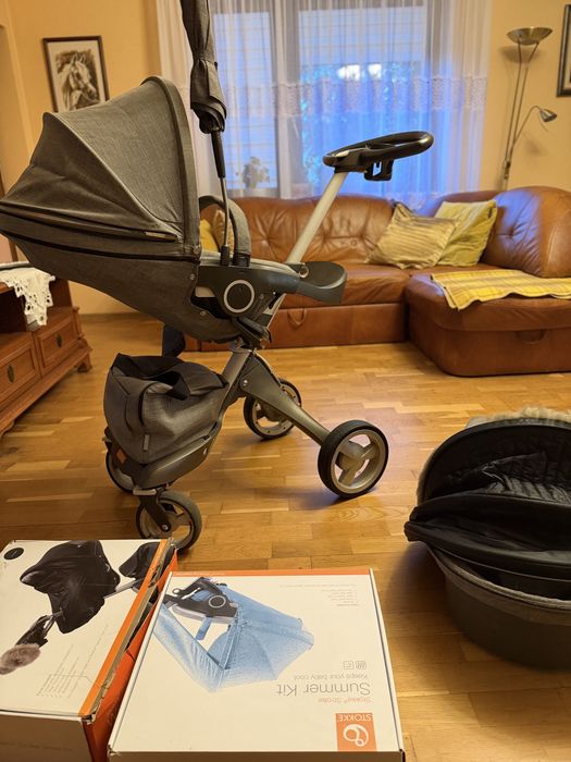ZESTAW Stokke 2w1 Grey Melange + Winter/Summer Kit Stan Idealny