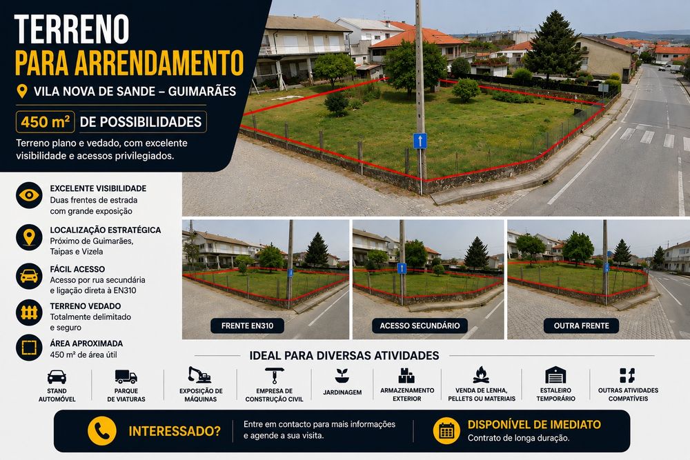 Terreno para Arrendamento – 450 m² | Excelente Localização | Vila Nova de