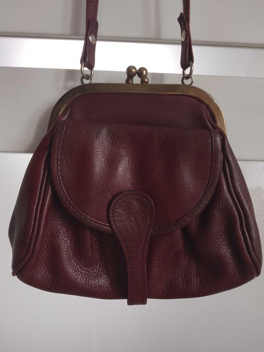 Torebka vintage skóra naturalna bordo Boho na ramię