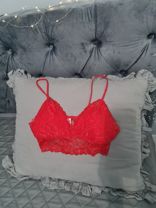 Bluzka Top Koronkowy Czerwony Primark 36