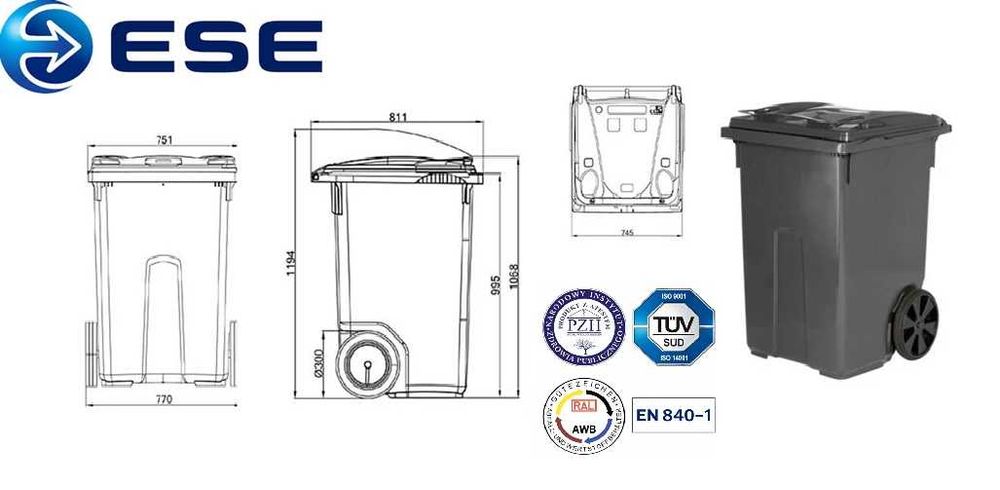 Kosz na śmieci pojemnik na odpady kontener duży ESE 370L 240 WYSYŁKA !