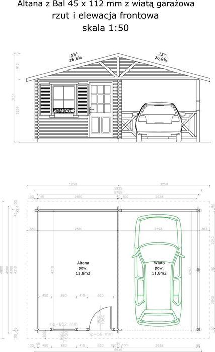 DOMEK WIOLA Letniskowy 4,5x6m BAL 44mm Taras / Wiata PROJEKT NA WYMIAR