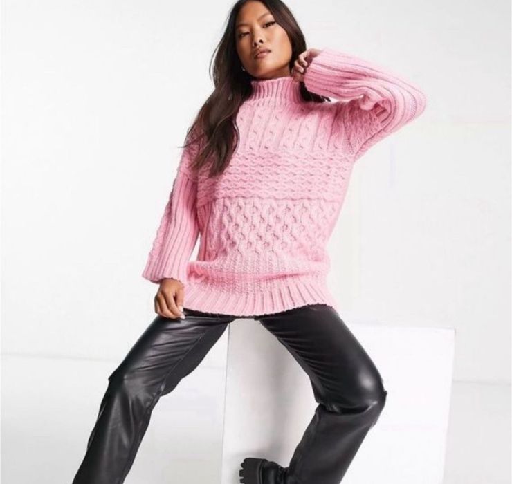 Теплий рожевий розовый вязанний светр крутий кофта коси Zara S M