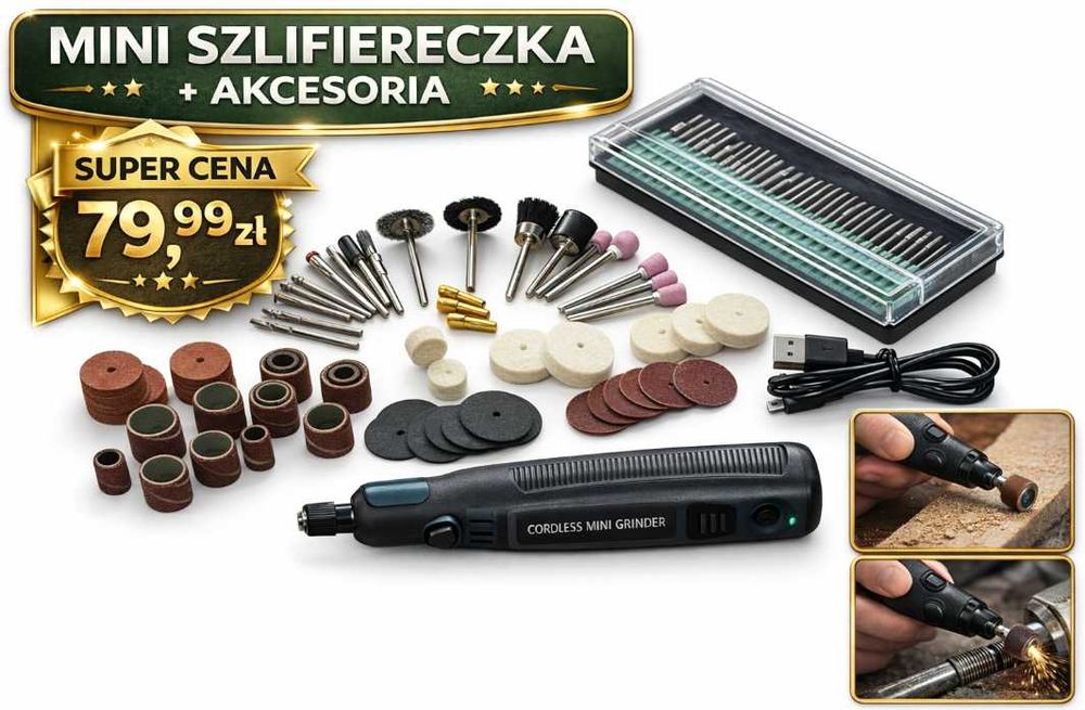 Mini szlifierka akumulatorowa precyzyjna zestaw frezów USB