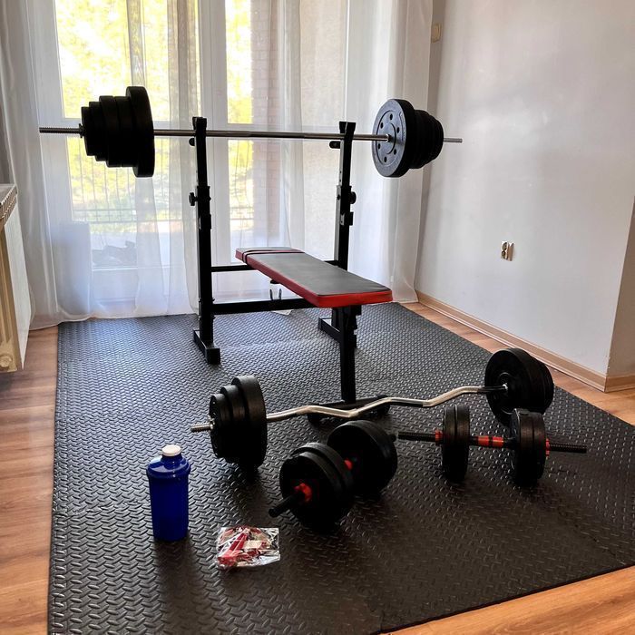Zestaw Do Ćwiczeń 126kg Domowa Siłownia Ławeczka Atlas Sprzęt Siłowy
