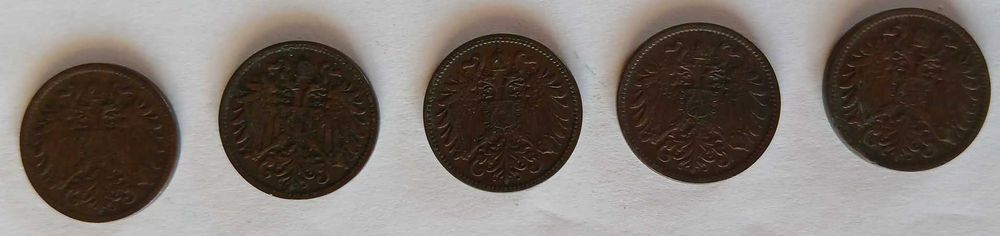 2 halerze  Austria 5 szt. 1904,1907,1910,1911,1897