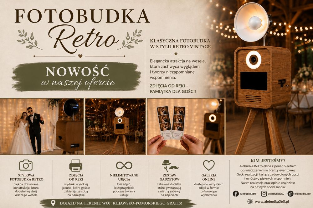 Fotobudka 360 | PROMOCJA | Fotobudka Retro | Fotobudka Klasyczna Vintage | Fontanna Iskier | Wideobudka | Atrakcja na Wesele, Urodziny, Event, Impreze