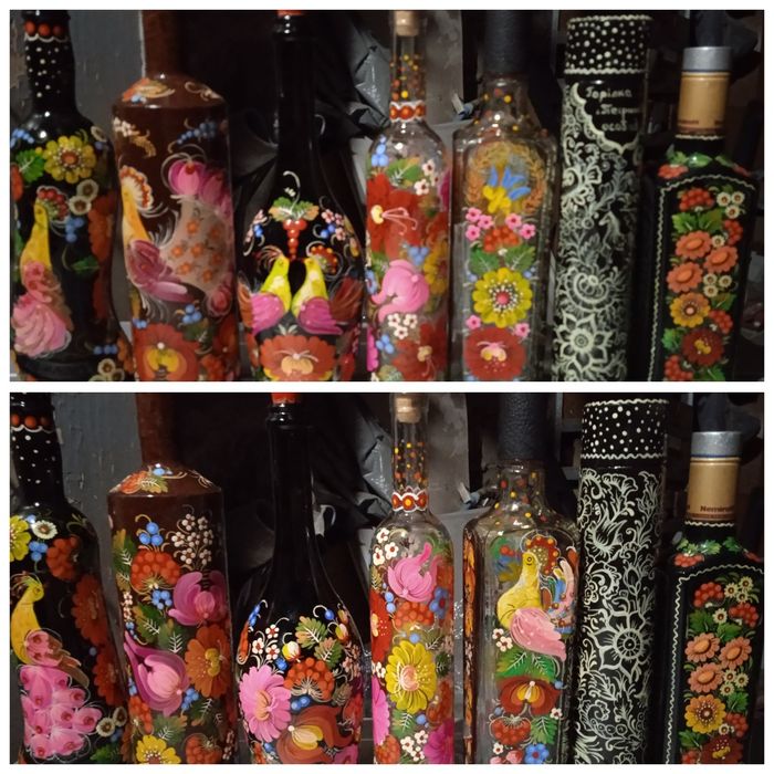 Бутилка з Петриківським розписом, ручна робота