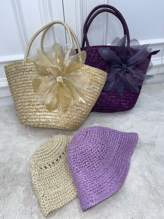 Солом’яна натуральна сумка з квіткою