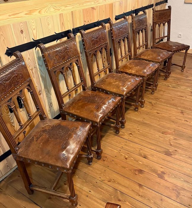 Krzesło ze skórzanym siedziskiem - komplet 6 szt.