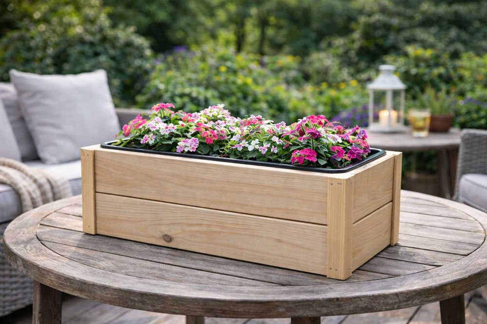 donica drewniana skrzynka na kwiaty balkonowa taras balkon ogrod