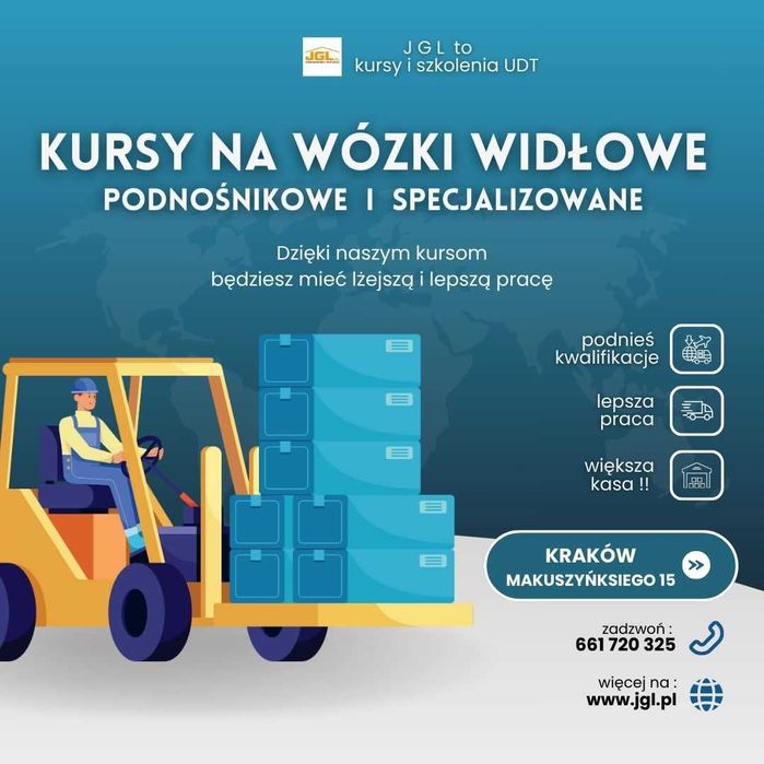 kurs na wózki widłowe, tylko 594 PLN + UDT i masz uprawnienia !
