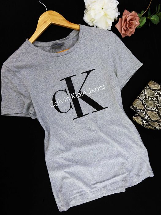 F57 koszulka damska Calvin Klein t shirt bawełniana szara logo S M 38