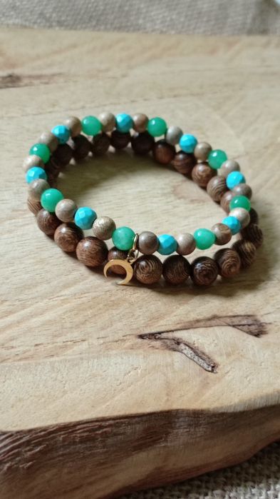 Bransoletki w stylu Boho kamień i drewno 2 szt.