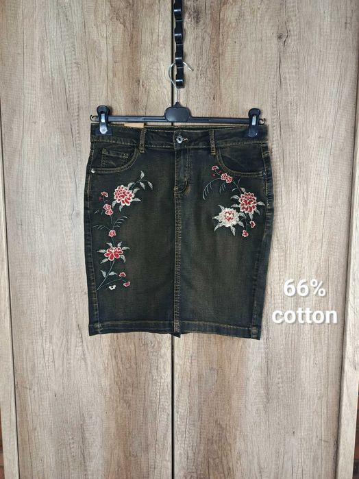 ZAC & ZOE spódnica jeansowa black czarna haftowana ołówkowa midi M 38