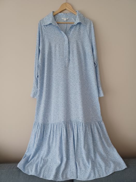 Długa wiskozowa sukienka niebieska w kwiaty  rozm L H&M