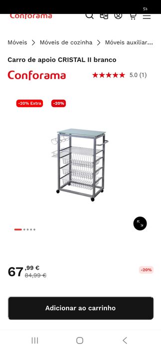 Carro de Apoio de Cozinha CRISTAL II Branco (Conforama) – Novo na caixa