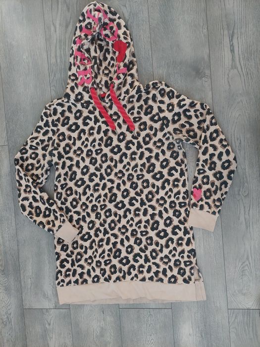 Bawełniana bluza z kapturem w panterkę S M