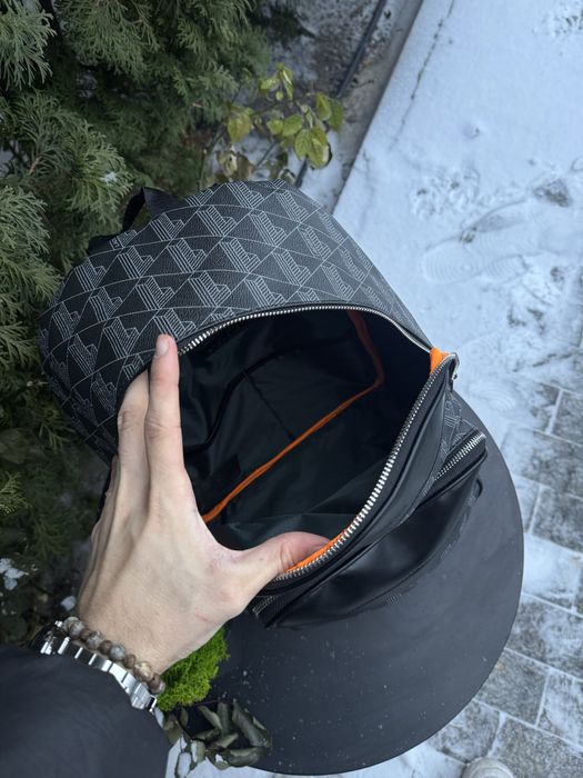 Рюкзак Lacoste monogram черный мужской портфель Лакост шкіряний