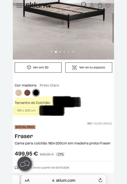 Cama de casal Sklum + colchão