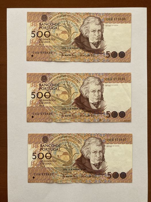 CONJUNTO 6 DE NOTAS DE 500$ MOUZINHO DA SILVEIRA NUMEROS CONSECUTIVOS