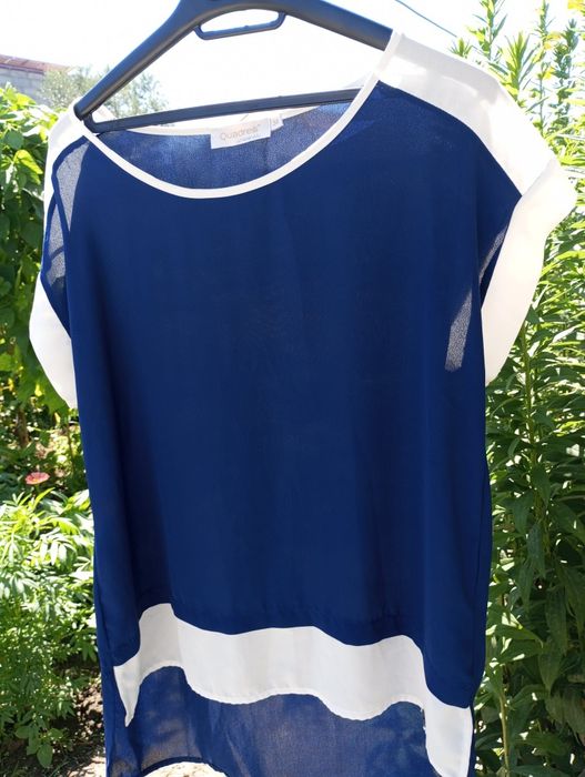 Blusa Elegante Quadrelli Azul e Branca – Tam. 38