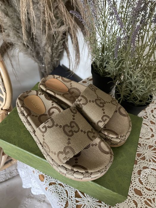 Klapki Gucci canvas maxi platformy 36 buty damskie na lato nowe