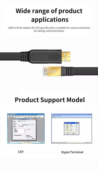Cabo Consola 3m USB RS232 CH340 RJ45 PC, Adaptador Serial