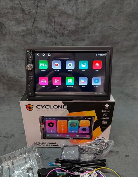 Магнітола 2 Дін Cyclone MP 7086V3 Android 2/32Gb CarPlay Android Auto