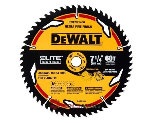 Диск 184/16 мм 60T екстра-чистий різ по дереву Elite DeWALT DWAW71460