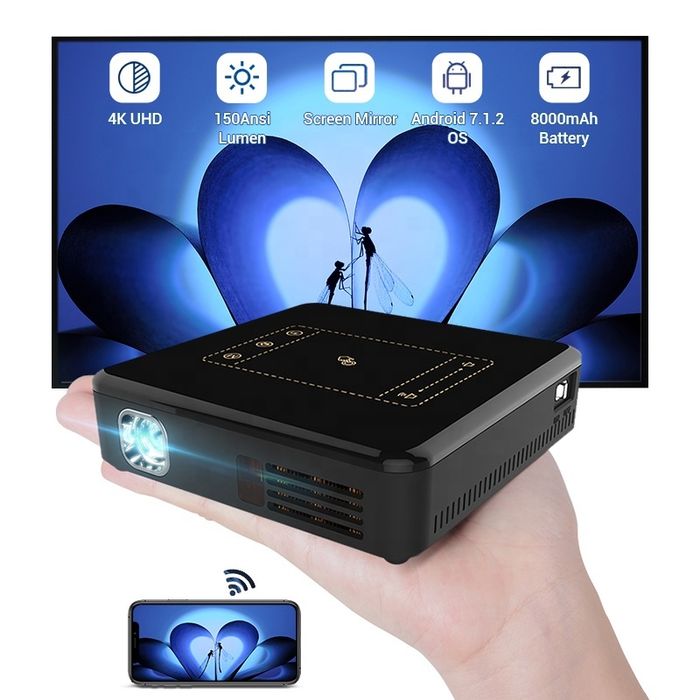 Mini projetor compatível com Full HD 1080P com Android