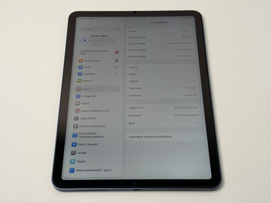 iPad Air 5 (A2588) - 256GB - Apple M1 - wada - faktura VAT 23%