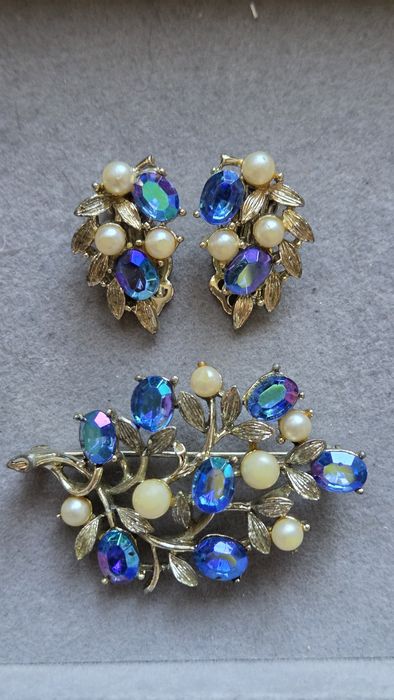 Zestaw broszka, klipsy Lisner, Vintage
