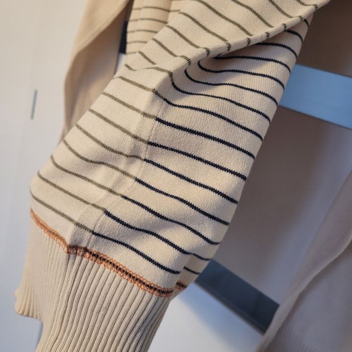 Cienki męski.sweter blend beżowy w paski bawełna L