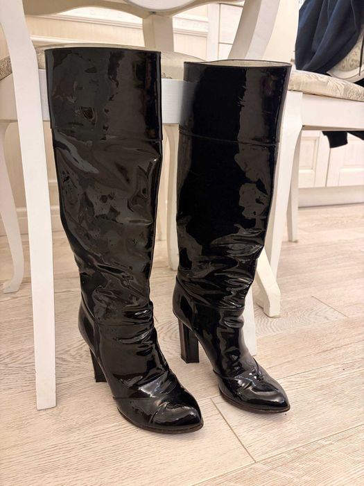 DOLCE & GABBANA Shoes Black Patent Leather Knee High Boots