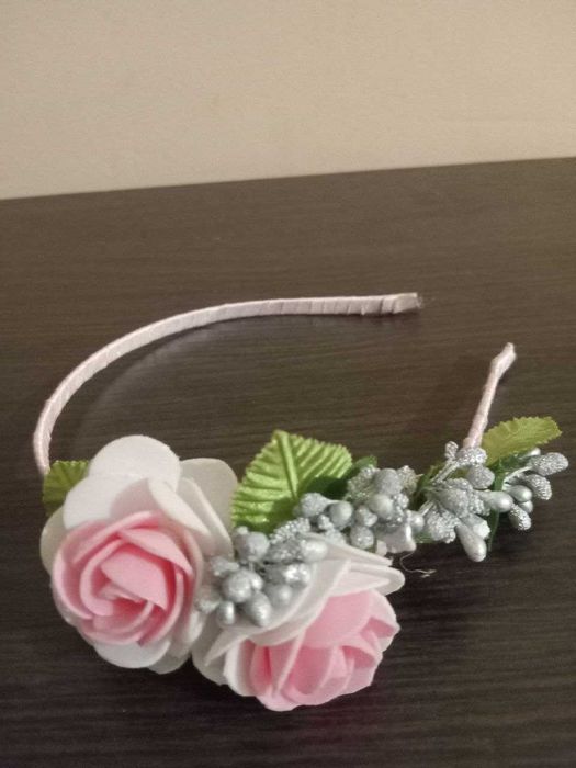 Обруч на голову, віночок український "Рожеві рози", до вишиванки.