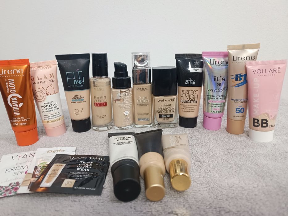 Zestaw podkładów lancome loreal revlon Maybelline fit me hean lirene