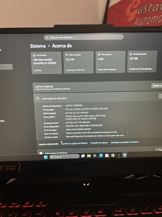 Asus TUF Gaming F15 FX507ZC4 | i5-12500H | RTX 3050 4GB | 16GB RAM | SSD 512GB | 144Hz