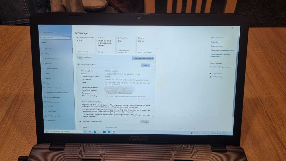 ASUS laptop / 17,3″ / i7-6700HQ / 16GB RAM / GTX 960M + SSD + HDD