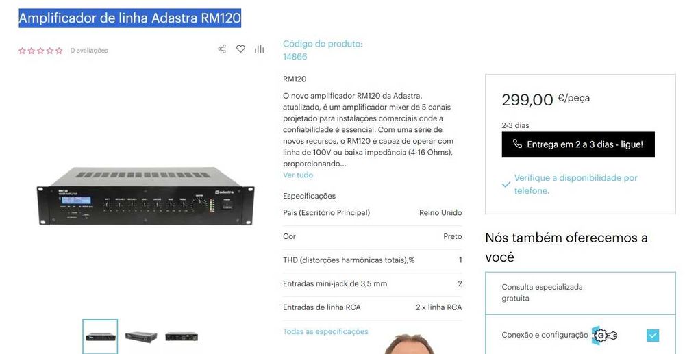 Adastra RM-120 Mixer-Amplificador com USB / SD / FM
