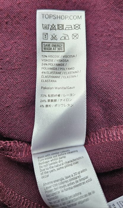 Sukienka bordowa z wiskozy rom 34 TOPSHOP