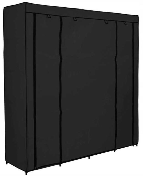 Wieszak Szafa Tekstylna Garderoba Materiałowa Organizer Półki Czarny 170x165cm