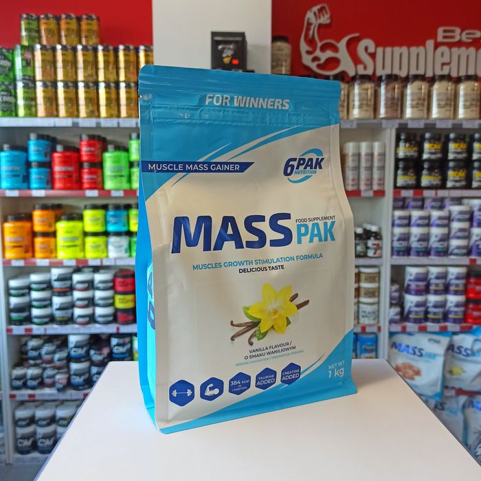 6PAK Mass Pak 1000g Gainer Odżywka Na Mase Węglowodany smak wanilia